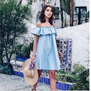 Zara Off the shoulder Chambray Ruffle mini dress size medium